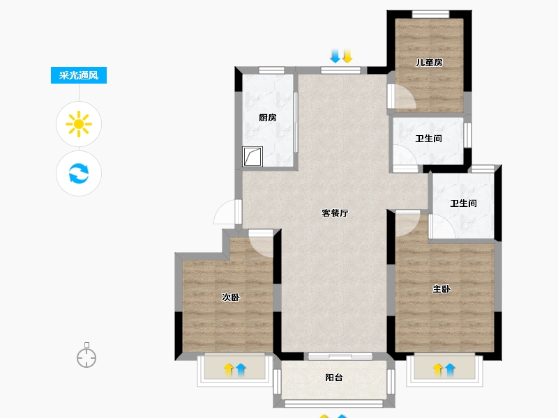 河北省-石家庄市-雅居乐御宾府-89.00-户型库-采光通风