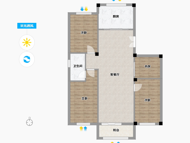 辽宁省-锦州市-九华山二号院B区-104.80-户型库-采光通风