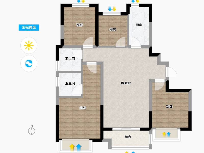 河北省-石家庄市-雅居乐御宾府-96.00-户型库-采光通风