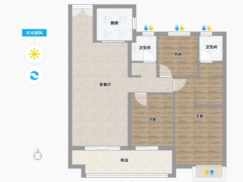 山东省-菏泽市-曹州府中堂瑞苑-93.00-户型库-采光通风