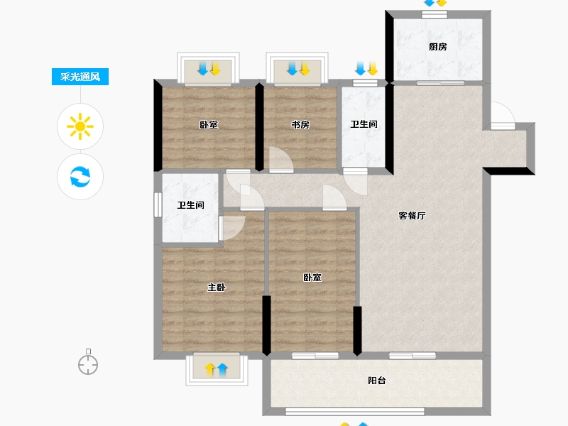 湖北省-咸宁市-洁丽雅龙栖蝶谷-111.48-户型库-采光通风