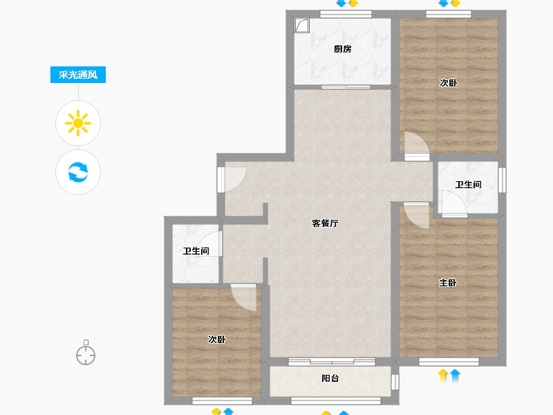 山西省-大同市-桐城新林-103.20-户型库-采光通风