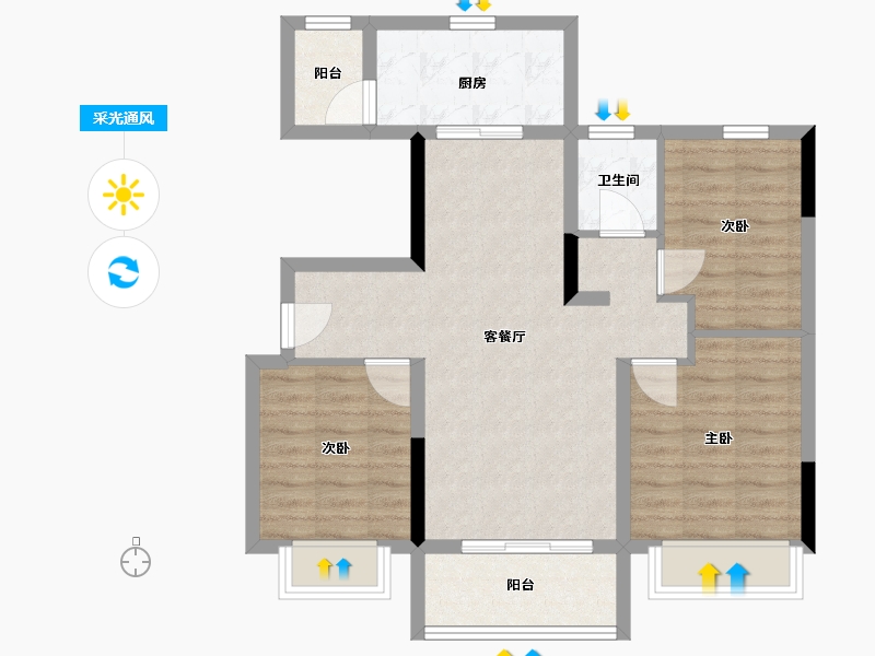 江苏省-扬州市-宝应碧桂园-75.00-户型库-采光通风