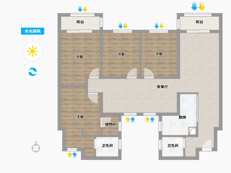 湖北省-武汉市-长丰城-H6-118.00-户型库-采光通风