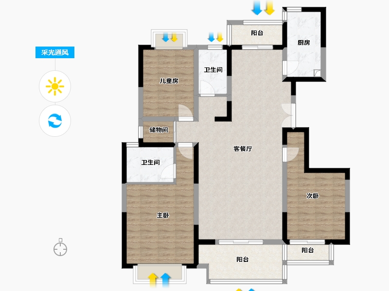 陕西省-西安市-梧桐苑-118.40-户型库-采光通风