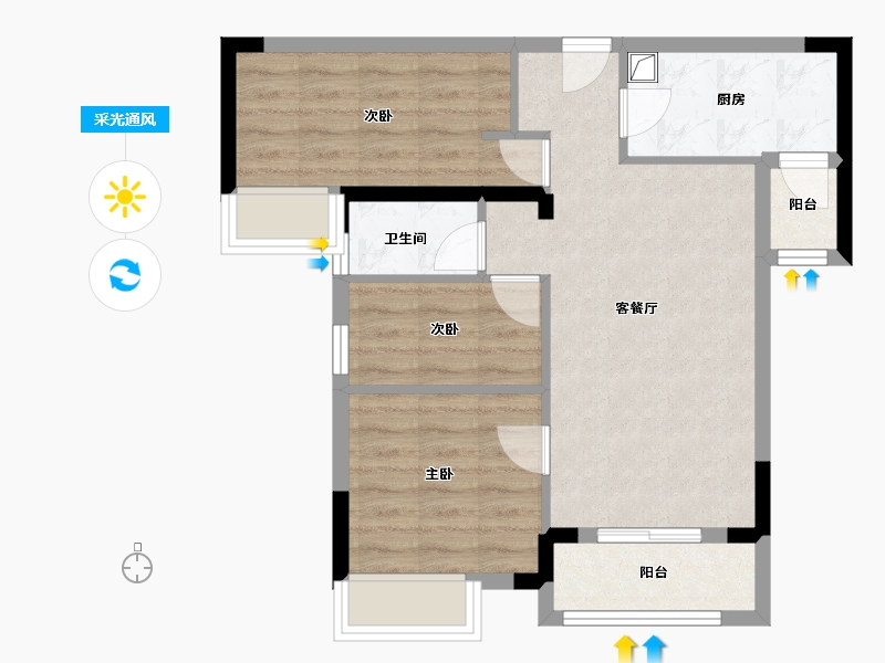 湖北省-鄂州市-葛店新城-68.80-户型库-采光通风