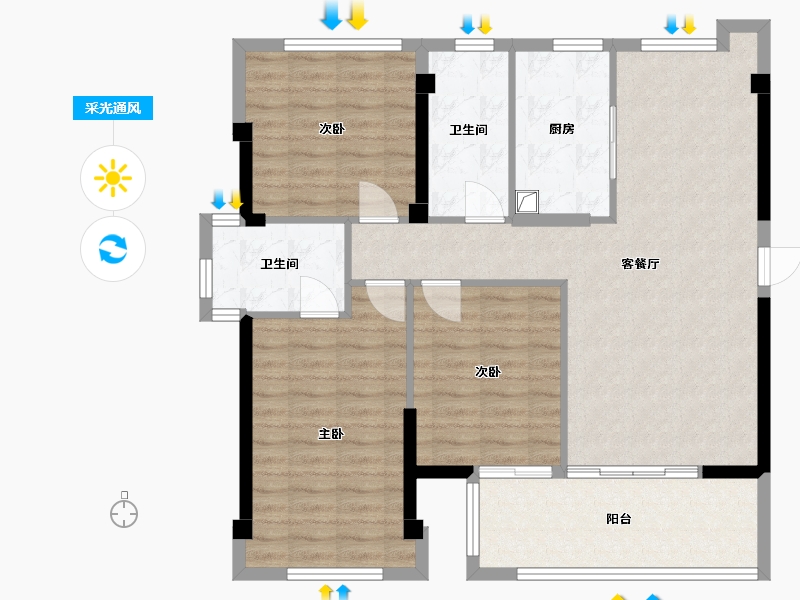 福建省-漳州市-品润滨江美域-100.00-户型库-采光通风