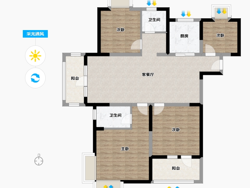 安徽省-合肥市-安百苑D区-109.60-户型库-采光通风