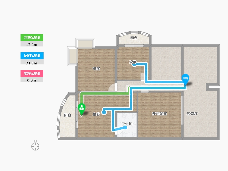 湖北省-武汉市-鹦鹉花园41栋二楼-130.00-户型库-动静线