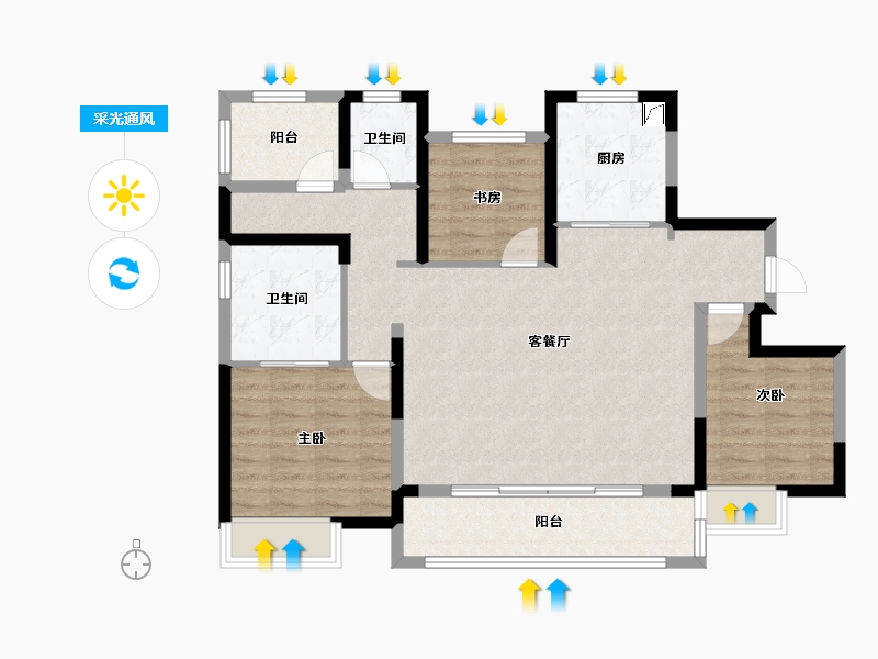 江苏省-苏州市-禧悦棠礼花园-103.00-户型库-采光通风