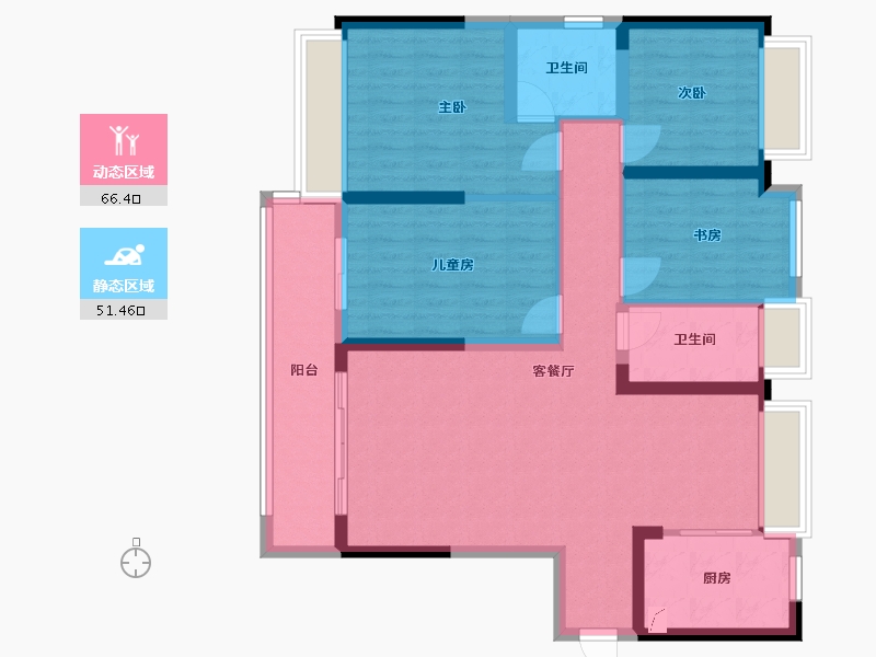 湖南省-衡阳市-碧桂园·衡州盛世-106.54-户型库-动静分区