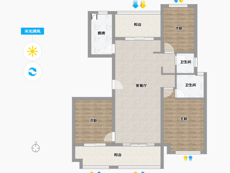 安徽省-亳州市-皖新江山樾-107.90-户型库-采光通风