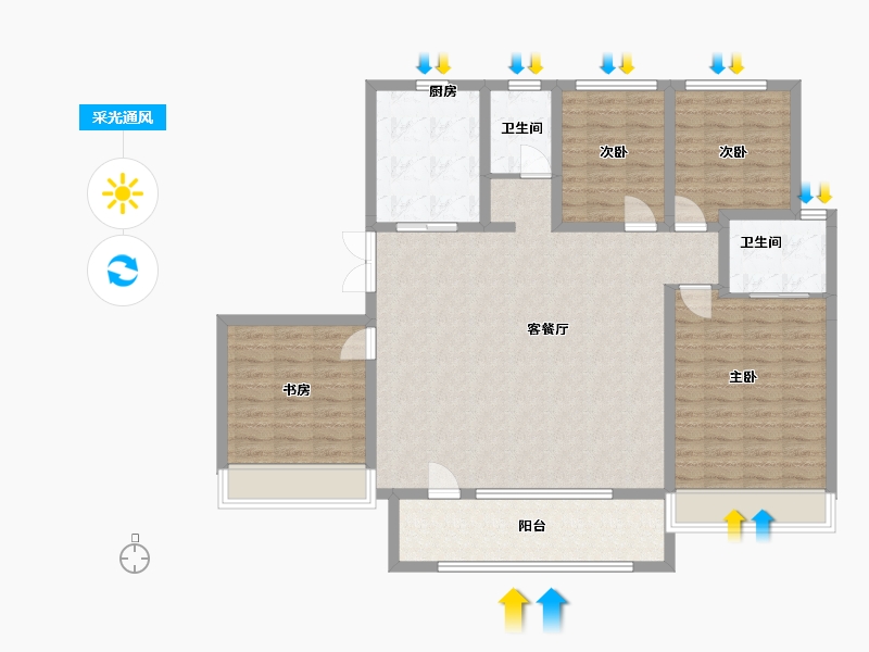 山东省-济南市-绿地·御山台-123.75-户型库-采光通风