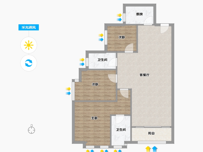 陕西省-西安市-翡丽城-一期-86.00-户型库-采光通风