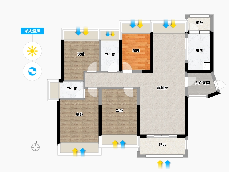 广东省-江门市-滨江名院-107.00-户型库-采光通风