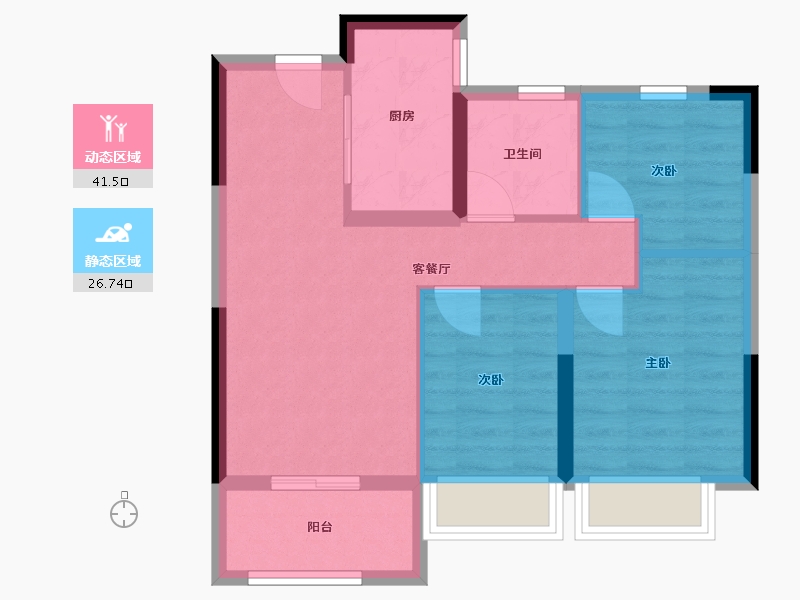 河南省-郑州市-富田城九鼎公馆二号院-76.00-户型库-动静分区