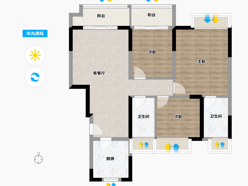 江苏省-苏州市-四季佳苑-86.00-户型库-采光通风