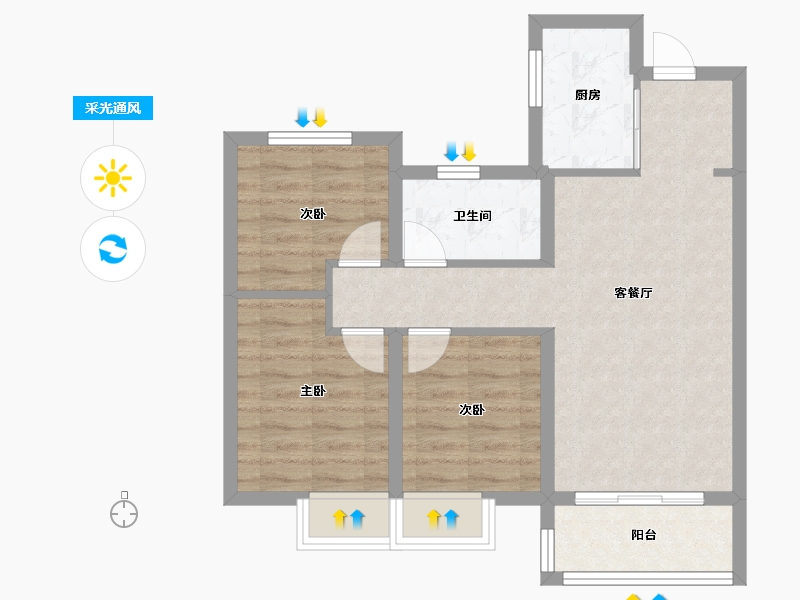 湖北省-武汉市-东原启城-二期-80.00-户型库-采光通风