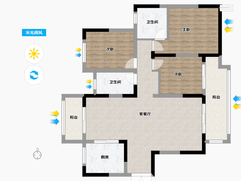 河南省-驻马店市-建业绿色家园(置地大道)-105.00-户型库-采光通风