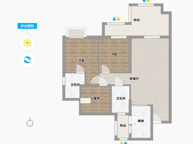 四川省-泸州市-碧桂园生态城-87.00-户型库-采光通风