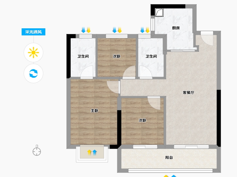 浙江省-宁波市-明玥春汀-73.00-户型库-采光通风