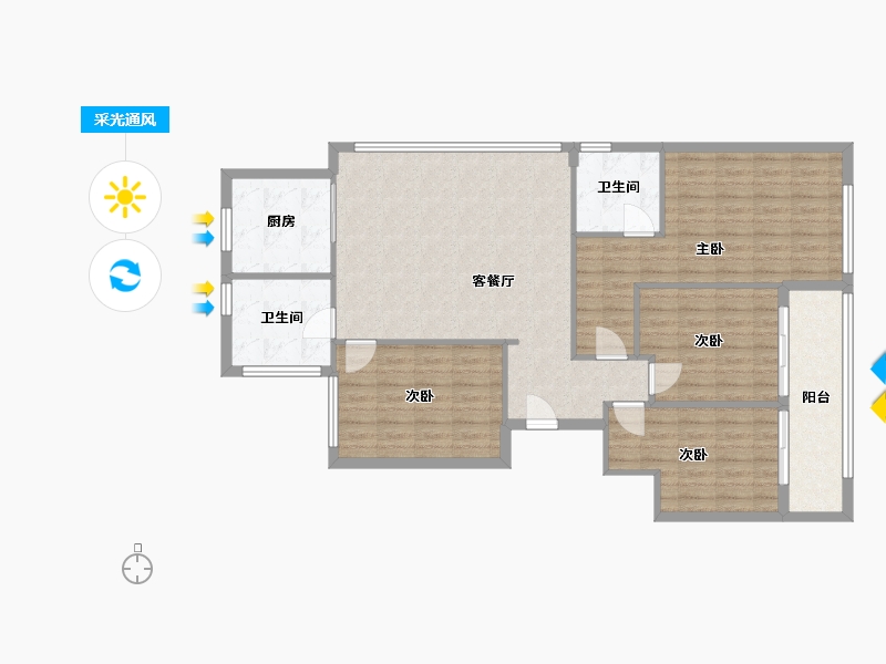 浙江省-台州市-汇成·小芝阳光珺府-101.00-户型库-采光通风