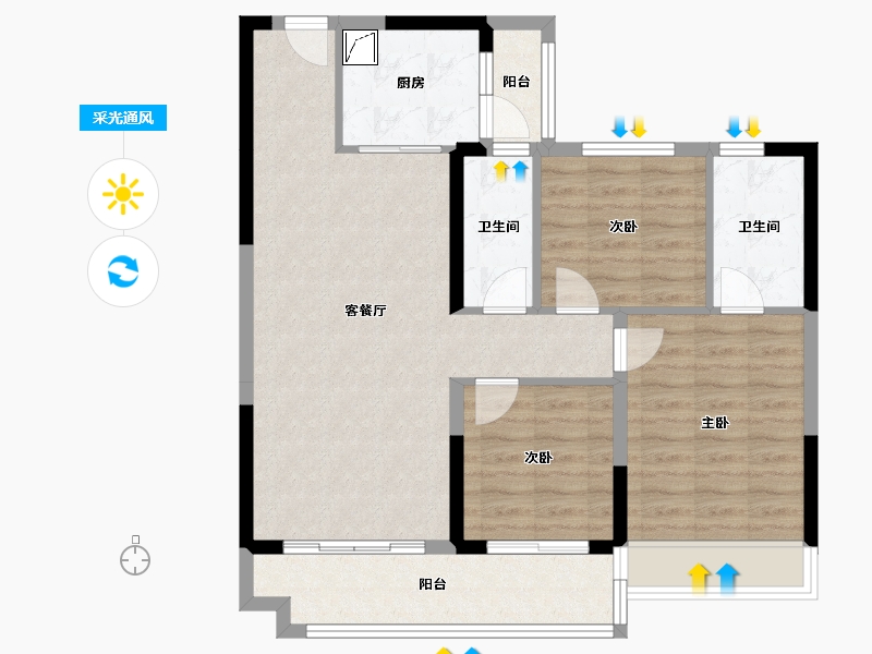 河南省-新乡市-碧桂园-城南之光-96.70-户型库-采光通风