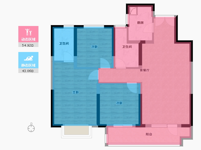 湖北省-武汉市-世界城瑜樾东方-93.75-户型库-动静分区