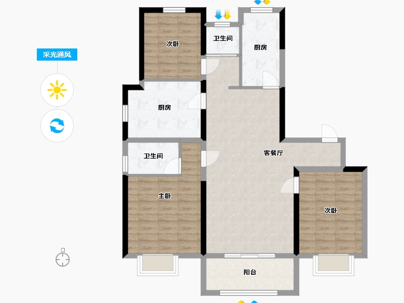 陕西省-宝鸡市-海棠宸景-110.00-户型库-采光通风