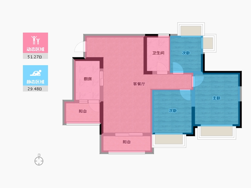 四川省-绵阳市-华润·中央公园-4期凌云府-76.00-户型库-动静分区