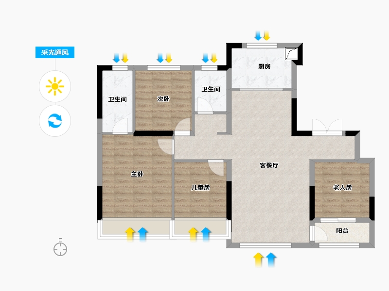 山东省-济南市-历下金茂府-108.00-户型库-采光通风