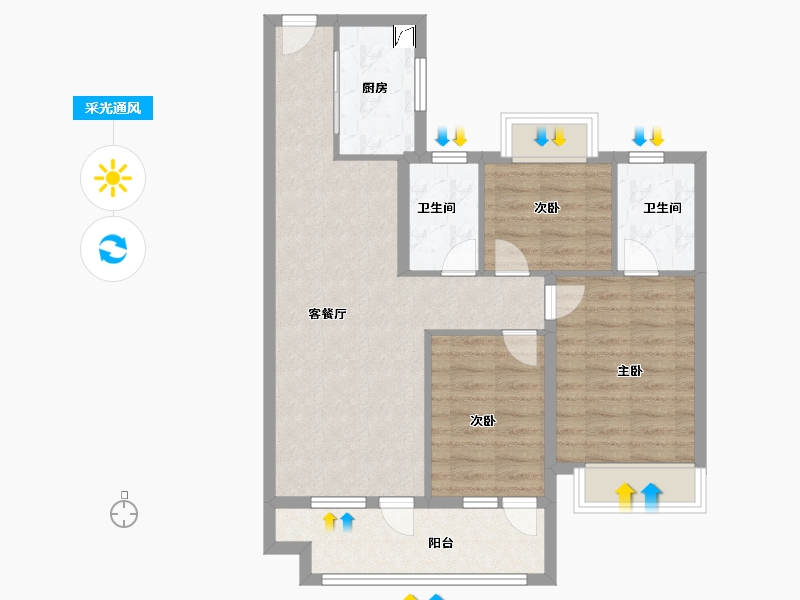 湖北省-襄阳市-雅居乐玺悦-76.00-户型库-采光通风