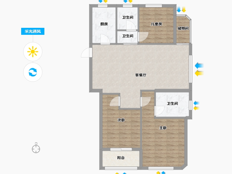 浙江省-金华市-龙海家园-82.00-户型库-采光通风