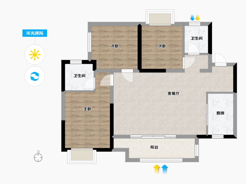 四川省-绵阳市-领地东原阅城-83.00-户型库-采光通风