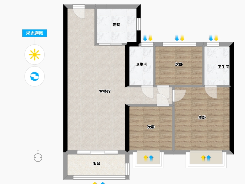 浙江省-温州市-碧桂园-73.00-户型库-采光通风