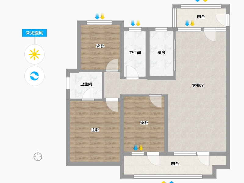 山东省-济宁市-绿地柏仕晶舍-二期-93.00-户型库-采光通风