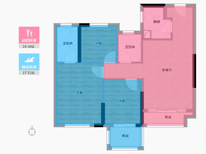 福建省-泉州市-中骏云景府-71.64-户型库-动静分区