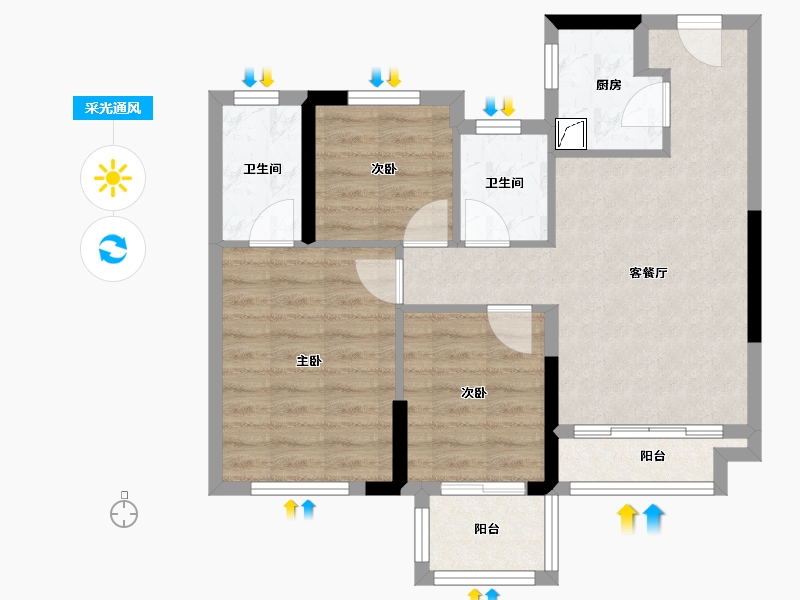 福建省-泉州市-中骏云景府-71.64-户型库-采光通风