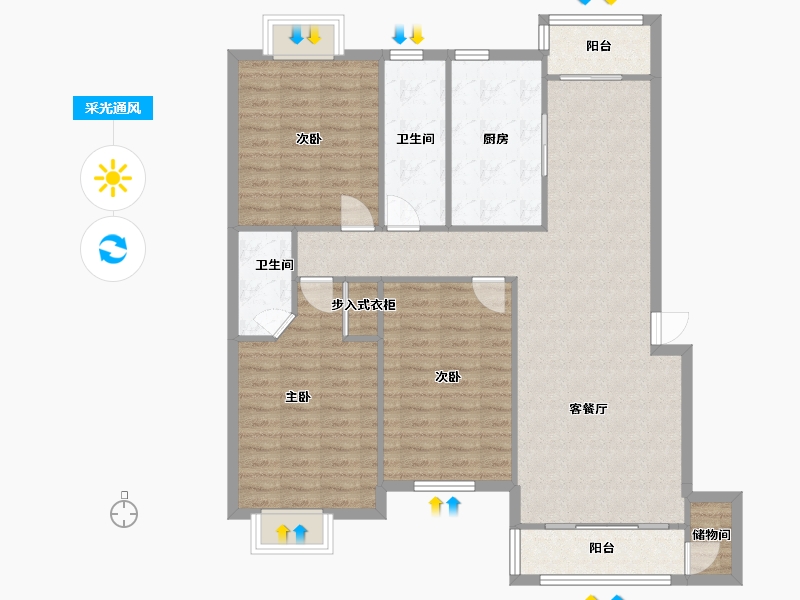 安徽省-合肥市-缤纷南国蝶舞居-128.50-户型库-采光通风