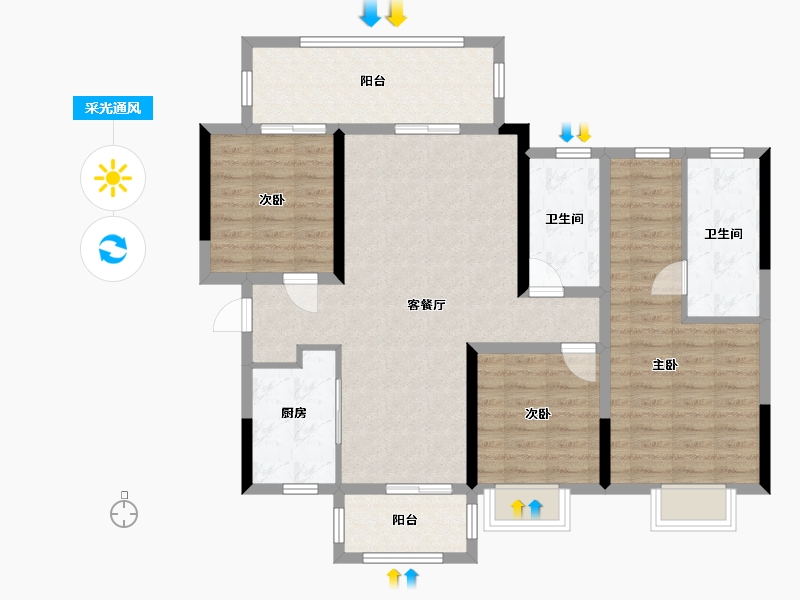 贵州省-贵阳市-吾悦华府-103.00-户型库-采光通风