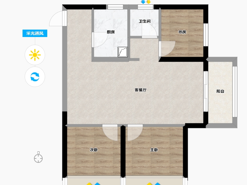 河南省-郑州市-朗悦公园府悦棠苑-66.00-户型库-采光通风