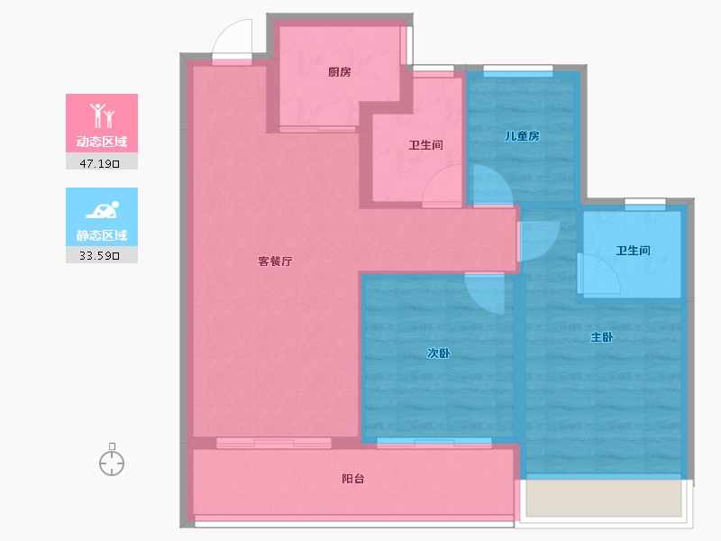 浙江省-杭州市-天辰美筑-83.70-户型库-动静分区