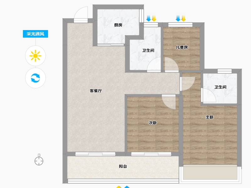 浙江省-杭州市-天辰美筑-83.70-户型库-采光通风