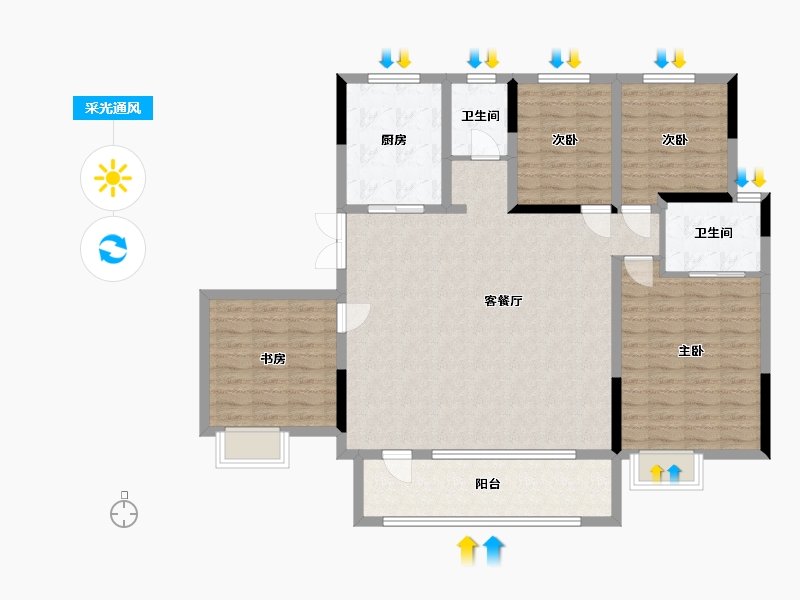 山东省-济南市-绿地·御山台-120.00-户型库-采光通风