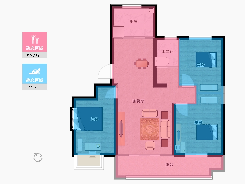 河北省-唐山市-碧桂园玖中堂-84.00-户型库-动静分区