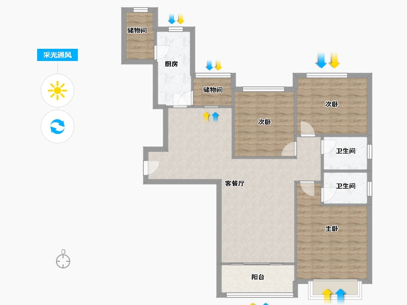 山东省-潍坊市-恒大名都-105.00-户型库-采光通风