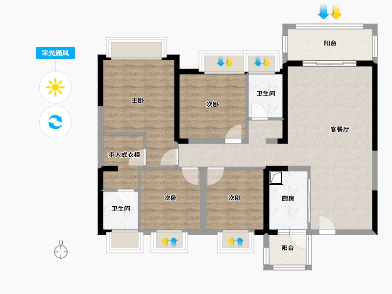 四川省-绵阳市-江城公馆-136.00-户型库-采光通风