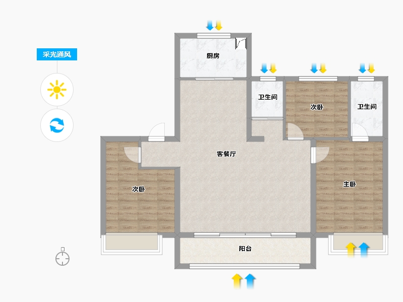 河北省-唐山市-碧桂园遵府-111.00-户型库-采光通风