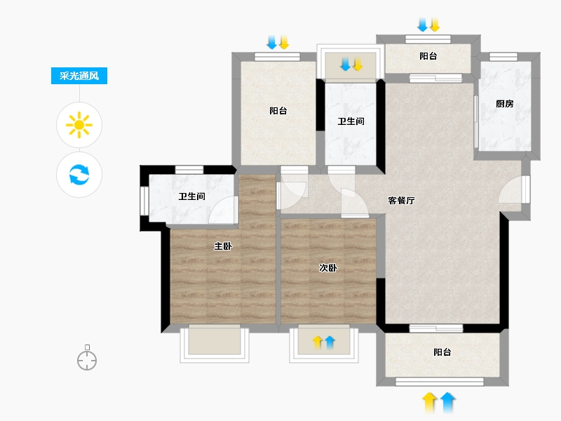 广东省-惠州市-龙光玖云台-72.00-户型库-采光通风