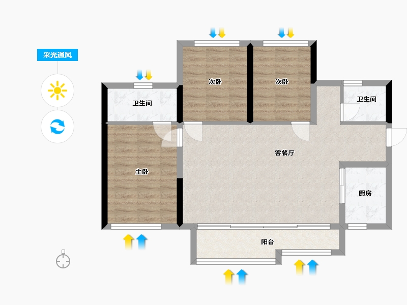 四川省-绵阳市-碧桂园时代之光-84.00-户型库-采光通风